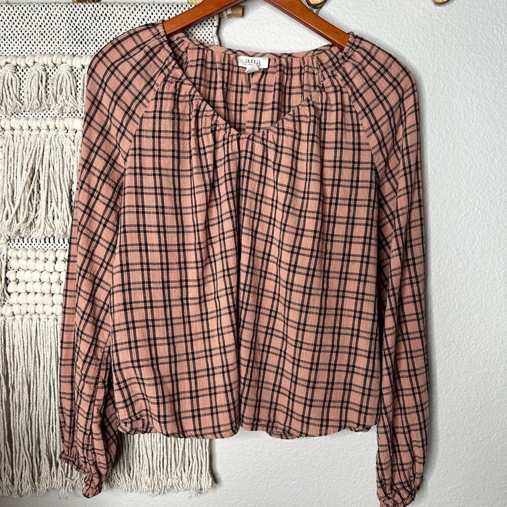 a.n.a. tan plaid top
